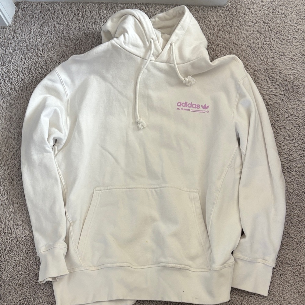 Adidas Cream Hoodie with Light Pink Logo